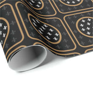 Papel De Presente Ouro Branco Fleur de Lis