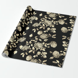 Papel De Presente Ouro branco preto Toile floral