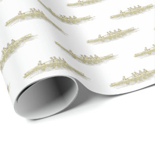 Papel De Presente Ouro Branco Remo Remadores Tripulação Equipe Espor