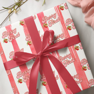 Papel De Presente Ouro Branco Rosa Morango Primeiro Aniversário Mora