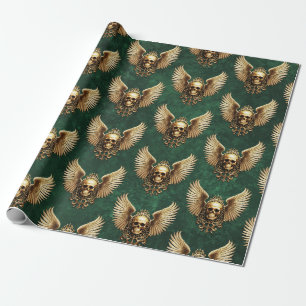 Papel De Presente Ouro - Caveira Gótica Sinal de Ascensão Verde Escu