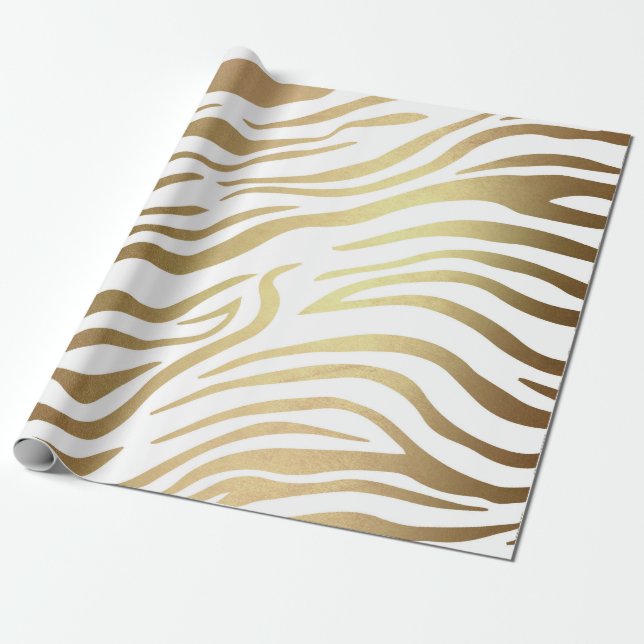 Papel De Presente Ouro Contemporâneo Zebra White Safari Pele Vip (Desenrolado)