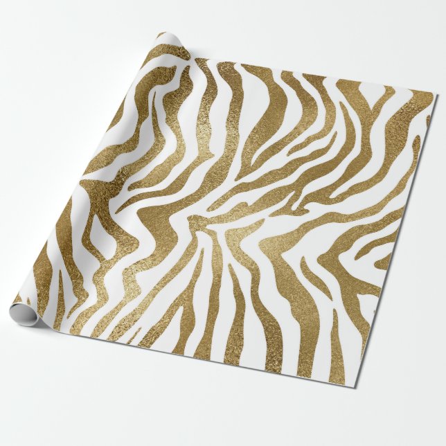 Papel De Presente Ouro Contemporâneo Zebra White Vip (Desenrolado)