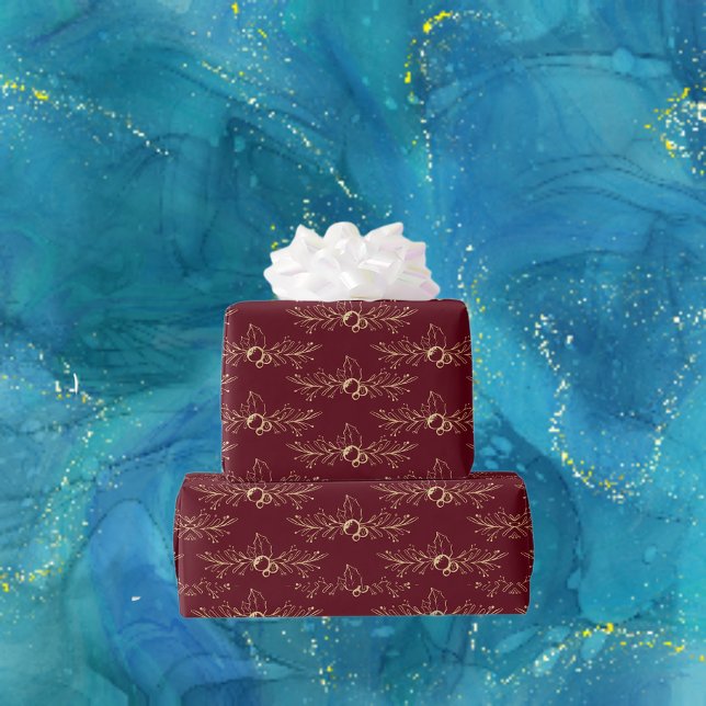 Papel De Presente Ouro de Aquarela Moderna - Holly Red (Criador carregado)