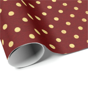 Papel De Presente Ouro de Maroon Vermelho Brilhante Bolinhas Pequena