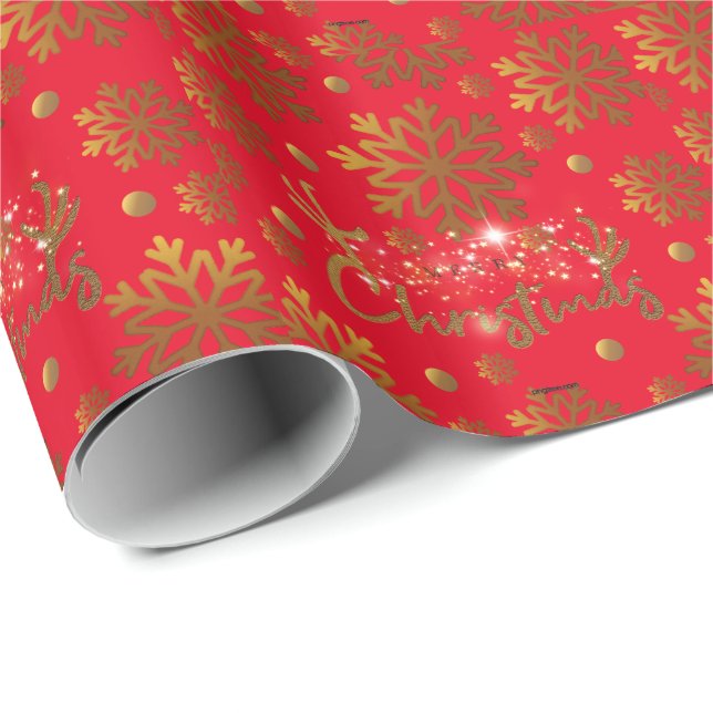 Papel De Presente Ouro de Natal feliz com fundo vermelho W (Ponta do rolo)