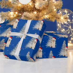 Papel De Presente Ouro de Natal - Retriever e Árvore