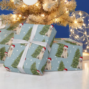 Papel De Presente Ouro De Natal Retriever Em Flocos De Neve