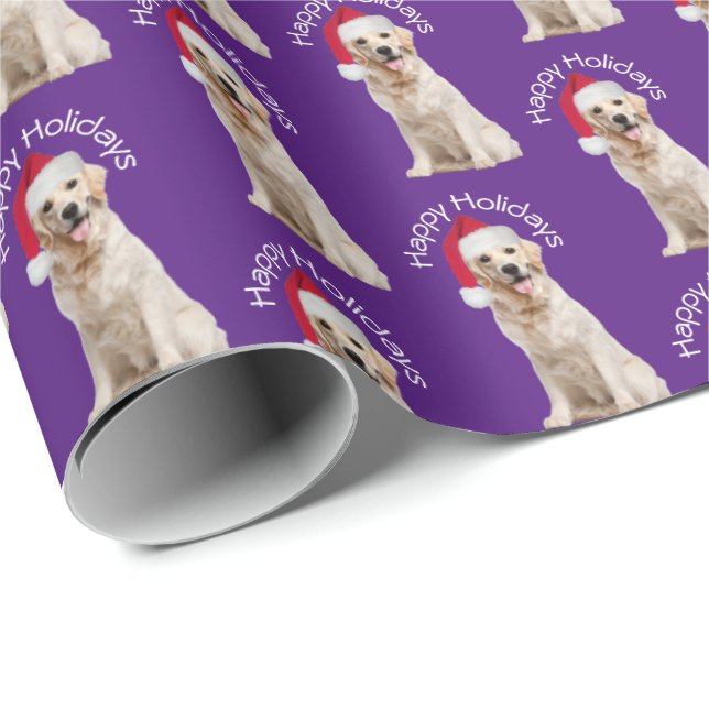 Papel De Presente Ouro De Natal Retriever Em Roxo (Ponta do rolo)