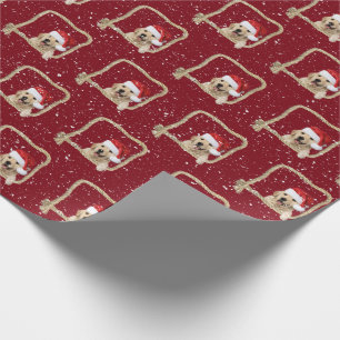 Papel De Presente Ouro de Natal - Retriever no quadro da corda