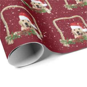 Papel De Presente Ouro de Natal - Retriever no quadro da corda