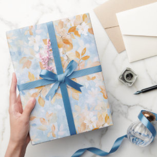 Papel De Presente Ouro de Outono Folhas Amarelas Floral Branco Céu A