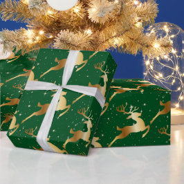 Papel De Presente Ouro Deer on Green Wrappaper