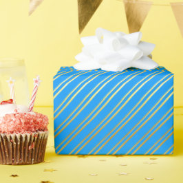 Papel De Presente Ouro Diagonal Stripes em Azul ou a Sua Própria Cor