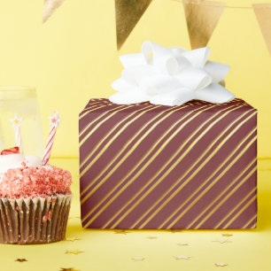 Papel De Presente Ouro Diagonal Stripes no MARROM ou na sua própria