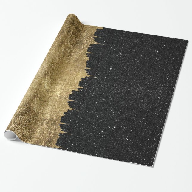 Papel De Presente Ouro do falso & Brushstrokes pretos da noite (Desenrolado)