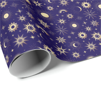 Papel De Presente Ouro e Azul Celestial