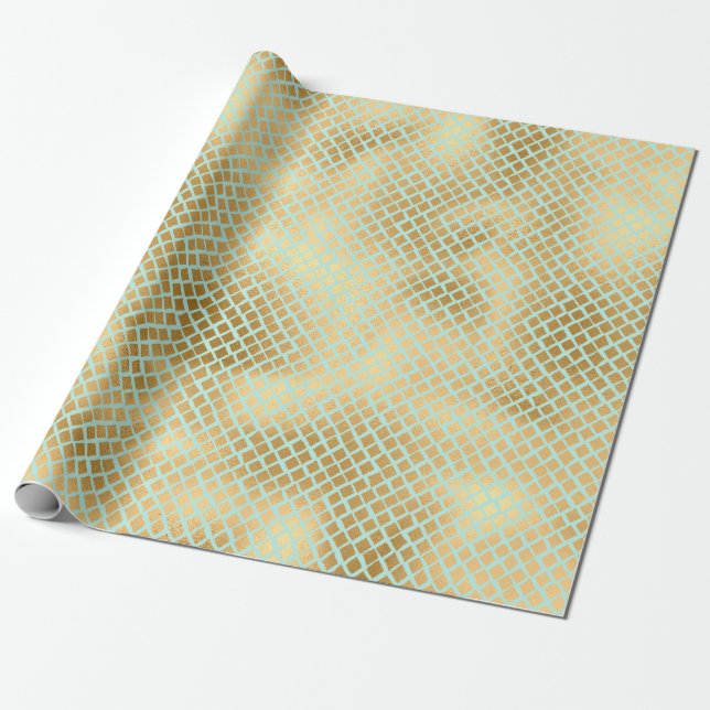 Papel De Presente Ouro e Mint Snakeskin (Desenrolado)