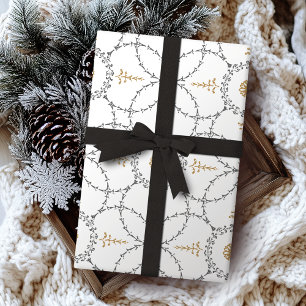 Papel De Presente Ouro e teste padrão clássico elegante cinzento d