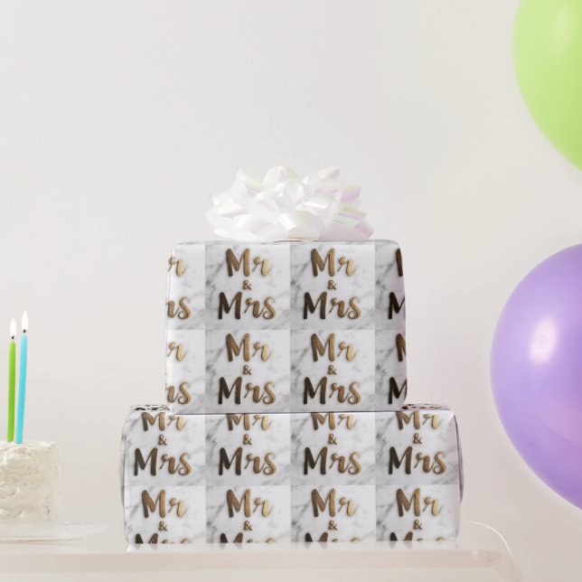 Papel De Presente Ouro Elegante "Sr. & Sra." em um Marble Back (Presentes para festas)