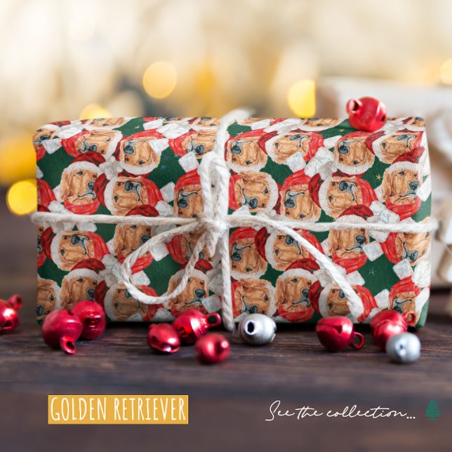 Papel De Presente Ouro Engraçado Retriever Enfrentando Padrão de Nat (Criador carregado)