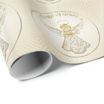 Papel De Presente Ouro Filigree Christmas Angel of Grace Pattern<br><div class="desc">Um tema de férias em filigranas brancas e metálicas douradas criado com a arte digital de um anjo de Natal segurando uma placa em forma de coração dourada com a palavra "Grace" contra um fundo gradiente com linhas de ouro desbotadas radiando para longe do centro criando um padrão geométrico. A...</div>