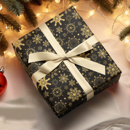 Papel De Presente Ouro Floco de Neve no Natal Negro