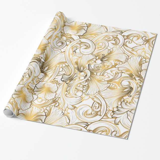 Papel De Presente Ouro Floral (Desenrolado)