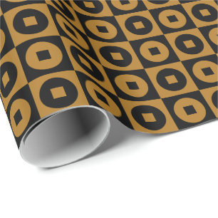 Papel De Presente Ouro Fosco e Círculo Quadrado Preto
