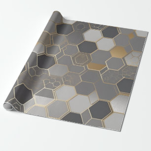 Papel De Presente ouro geométrico moderno e hexágono prateado