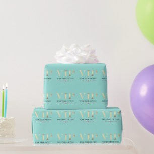 Papel De Presente Ouro Glamouroso VIP em Azul Turquesa