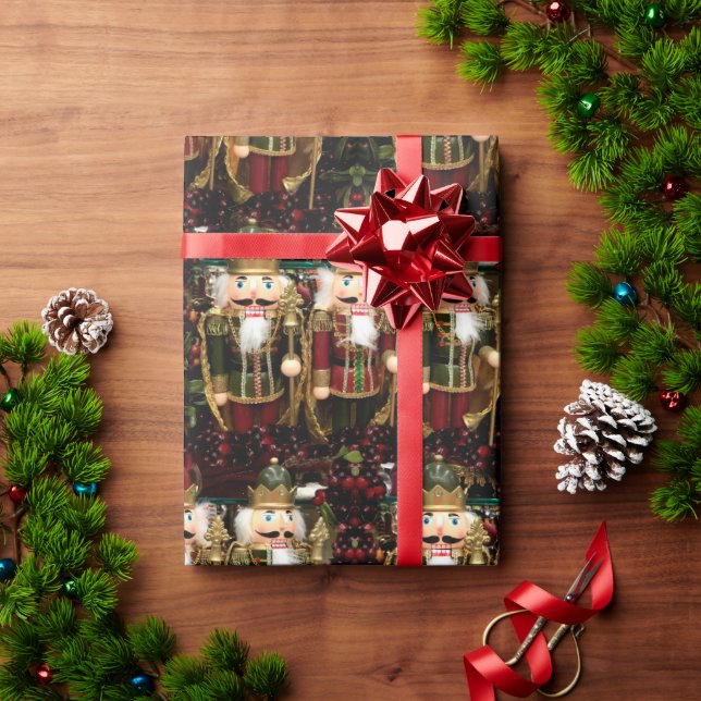 Papel De Presente Ouro Green Nutcracker Soldiers Natal (Presente de Natal)