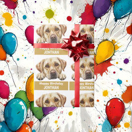 Papel De Presente Ouro Labrador feliz aniversário