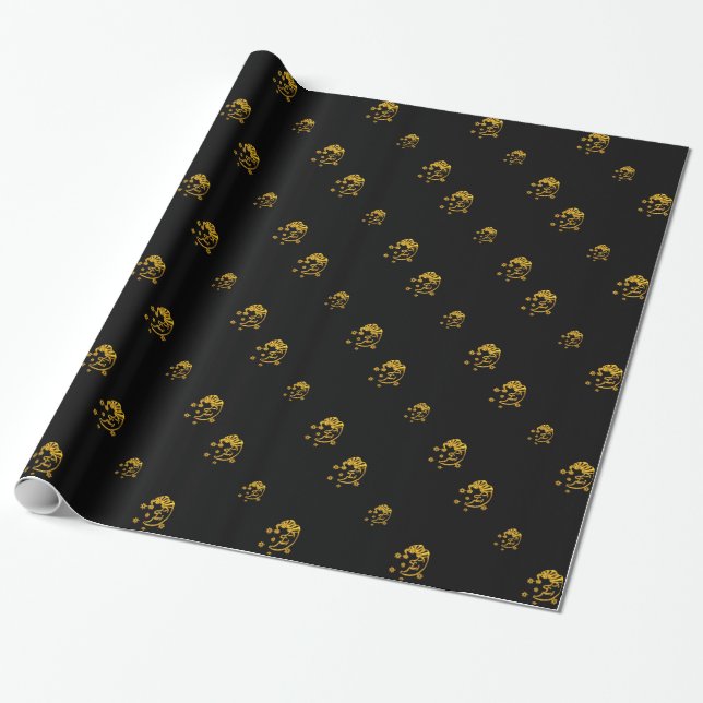 Papel De Presente Ouro Lua e Estrelas Quebra de Presente (Desenrolado)