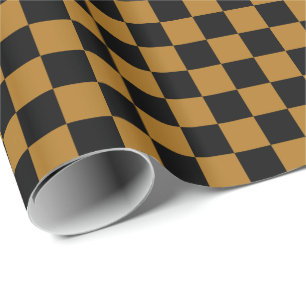 Papel De Presente Ouro Matte e preto Checkered