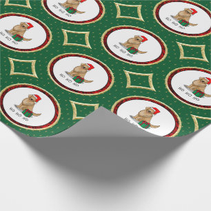 Papel De Presente Ouro Natal Santa Claus Cachorro de Retriever