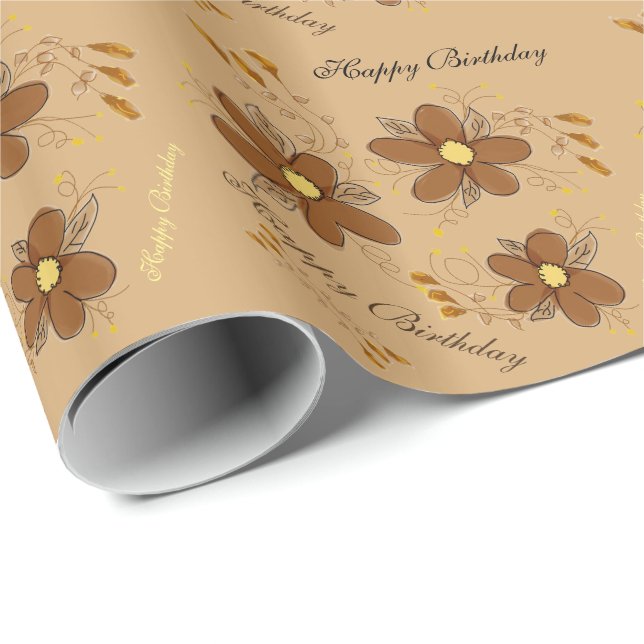 Papel De Presente Ouro Oat Floral Birthday Wrap (Ponta do rolo)