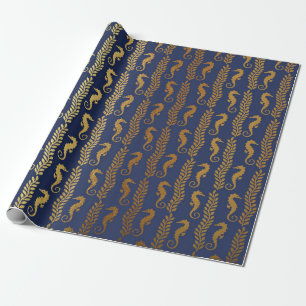 Papel De Presente Ouro Oceano Atlântico Algae Marinho Azul Iate