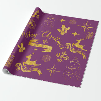 Papel De Presente Ouro personalizado do vintage & envoltório roxo do