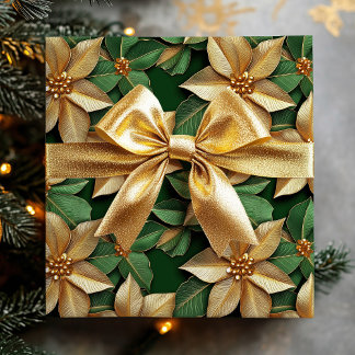 Papel De Presente Ouro Poinsettia Flor no Natal Verde