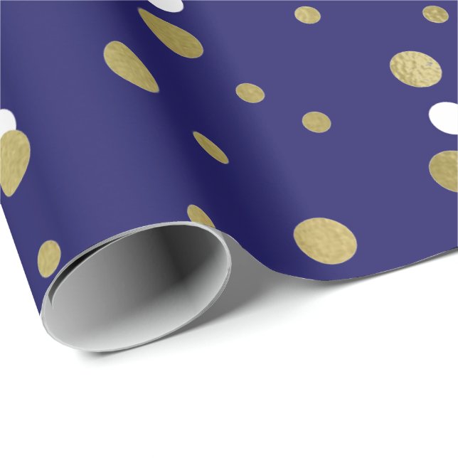 Papel De Presente Ouro Polka Pontos Pequenos Confetti Marinho Azul N (Ponta do rolo)