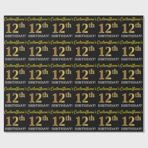 Papel De Presente Ouro preto, de imitação "12o ANIVERSÁRIO "