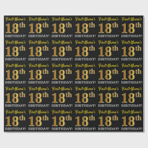 Papel De Presente Ouro preto, de imitação "18o ANIVERSÁRIO "