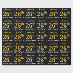 Papel De Presente Ouro preto, de imitação "26o ANIVERSÁRIO "