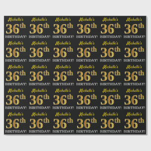Papel De Presente Ouro preto, de imitação "36th ANIVERSÁRIO "