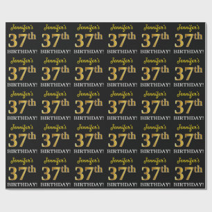 Papel De Presente Ouro preto, de imitação "37th ANIVERSÁRIO "