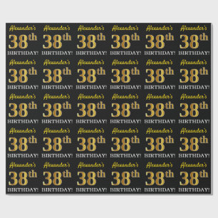 Papel De Presente Ouro preto, de imitação "38th ANIVERSÁRIO "