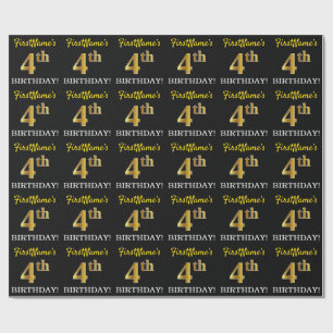 Papel De Presente Ouro preto, de imitação "4o ANIVERSÁRIO "