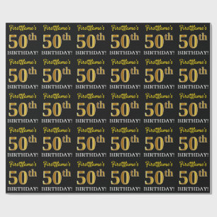 Papel De Presente Ouro preto, de imitação "50th ANIVERSÁRIO "