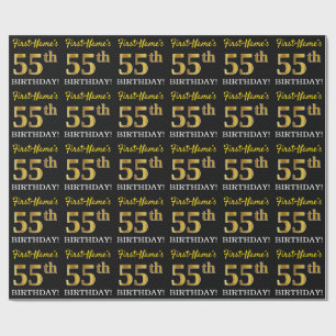 Papel De Presente Ouro preto, de imitação "55th ANIVERSÁRIO "